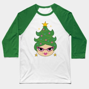 Retro Christmas Tree Cute Beehive Hair Baseball T-Shirt